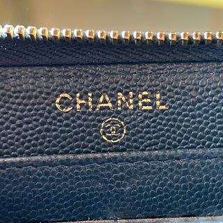 CHANEL Zip Around Blue Quilted Caviar Long Wallet