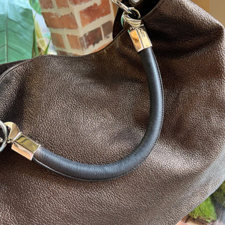 SAINT LAURENT Roady Brown Glitter Soft Leather Hobo Bag