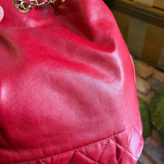 CHANEL Vintage Red Lambskin Leather Bucket Bag