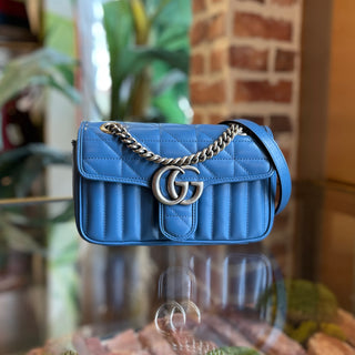 GUCCI GG Marmont Flap Small Blue Mixed Matelasse Leather Shoulder Bag