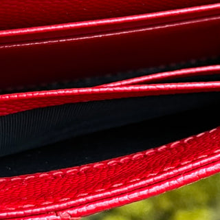 SAINT LAURENT Red Leather Chevron Compact Wallet