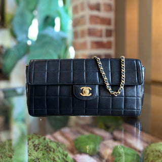 CHANEL East West Chocolate Bar Flap Black Lambskin Shoulder Bag