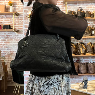 CHANEL Just Mademoiselle Large Black Iridescent Quilted Leather Tote Bag
