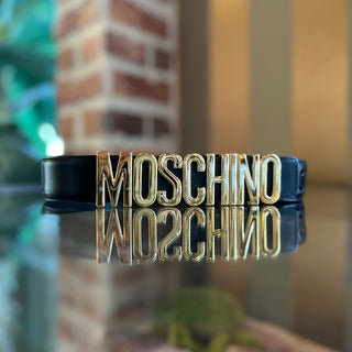 MOSCHINO Logo Buckle Black Leather Belt SZ 38