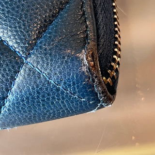 CHANEL Zip Around Blue Quilted Caviar Long Wallet
