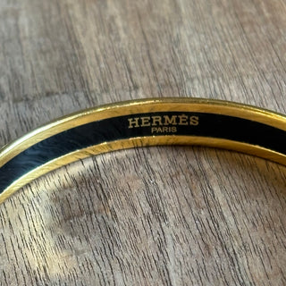 HERMES Floral Motif Enamel Narrow Bangle Bracelet
