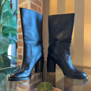 FERRAGAMO Black Leather Mid Calf  Gancini Boots SZ 10