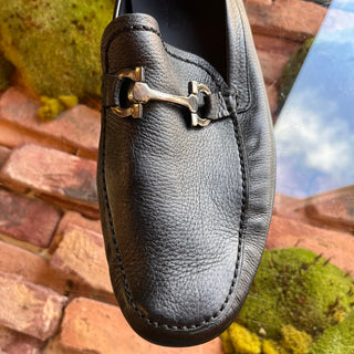 FERRAGAMO Mens Black Leather Loafers SZ 10