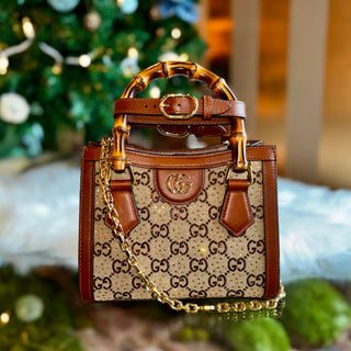 GUCCI Crystal Embellished GG Monogram Mini Diana Tote Bag