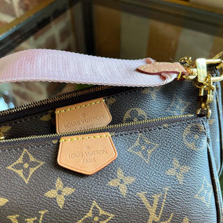 LOUIS VUITTON Multi Pochette Accessories Pink Brown Monogram Coated Canvas Crossbody Bag