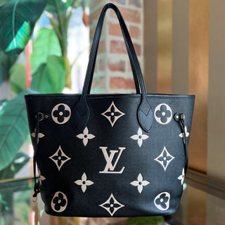 LOUIS VUITTON Neverfull MM Black Beige Empreinte Monogram Giant Tote Bag