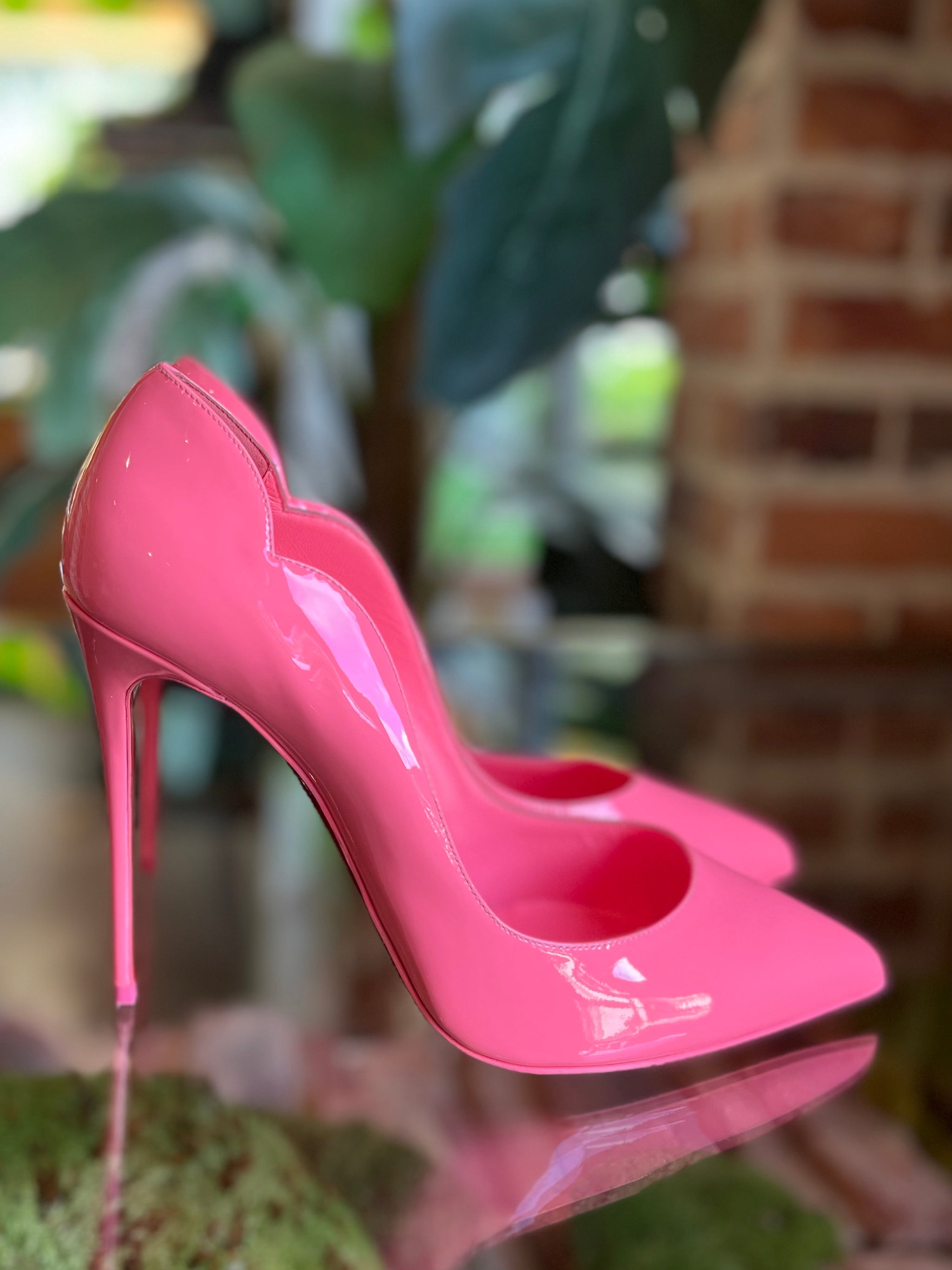 Christian Louboutin Hot Pink Suede Studded Patent