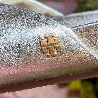 TORY BURCH Metallic Gold Leather Bow Slides SZ 8.5