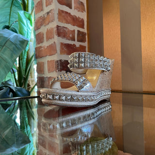 CHRISTIAN LOUBOUTIN Silver Studded Platform Wedges Heels SZ 39 (US 9)