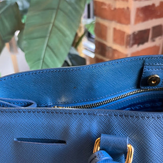 PRADA Double Zip Jeux Blue Lux Saffiano Leather Tote Bag