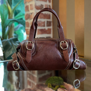 BURBERRY Brown Grained Leather Satchel Bag