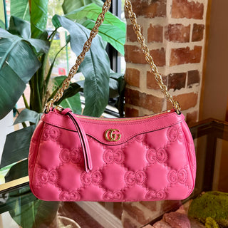 GUCCI GG Matelasse Rhodamine Pink Calfskin Chain Shoulder Bag TS3856