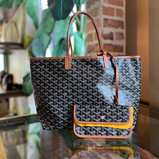 GOYARD Saint Louis PM Black Goyardine Canvas Chevroches Calfskin Tote