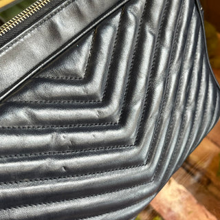 SAINT LAURENT Lou Navy Blue Calfskin Matelasse Monogram Crossbody Bag