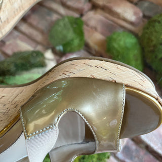 Fendi Patent Leather Elastic Accent Cork Sandals 37.5(7.5US)