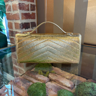 CHANEL Gold Crinkly Leather Clutch
