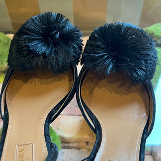 AQUAZZURA Powder Puff Black Velvet Slingback Kitten Heels 37(7US)