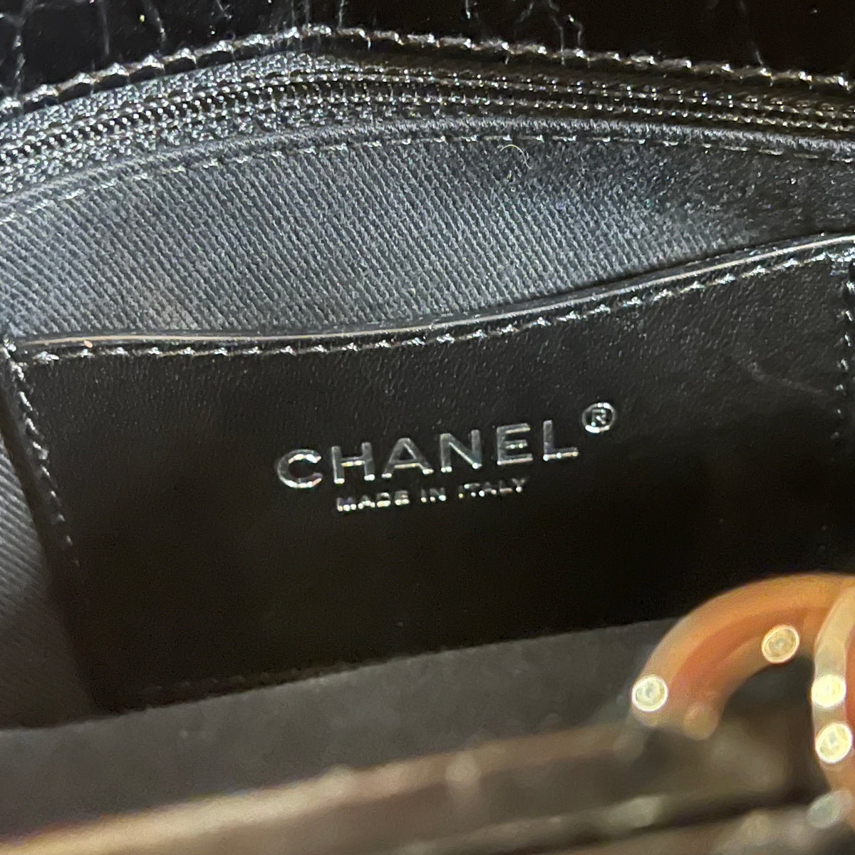CHANEL Black Patent Leather Just Mademoiselle Bowling Bag
