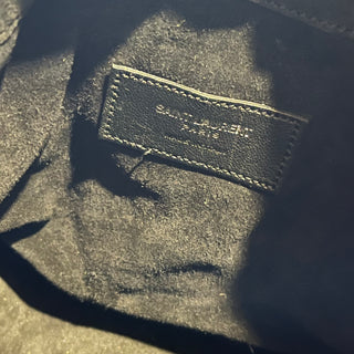 SAINT LAURENT Emmanuelle Large Fringe Black Suede Bucket Bag