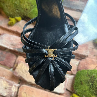 CELINE Black Lambskin Triomphe Sandals SZ 36.5 (US 6.5)