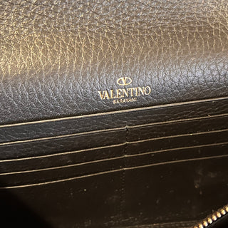 VALENTINO Rockstud Black Calfskin Leather Wallet On Chain