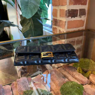 FENDI Baguette Continental Wallet on Chain Black Nappa FF Embossed Crossbody