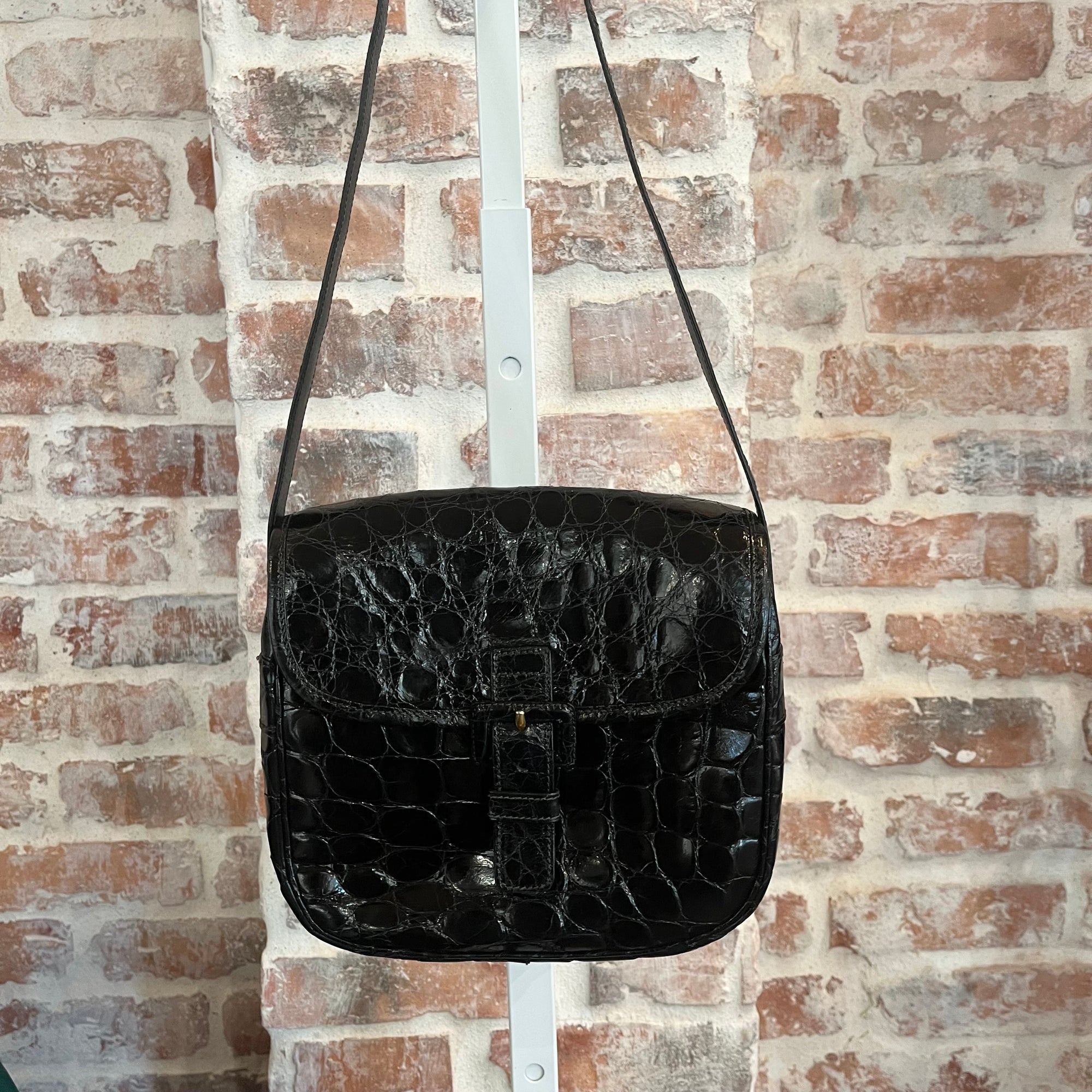 Prada Black Croc Embossed Flap Bag