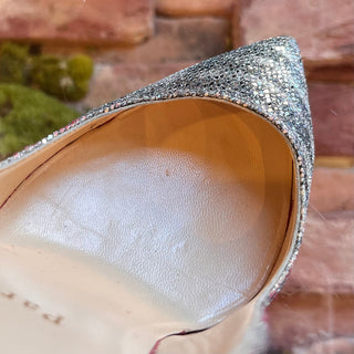 CHRISTIAN LOUBOUTIN Pigalle Follies Silver Glitter Striped Heels SZ 36 (US 6)