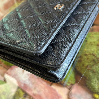CHANEL Wallet On Chain Black Quilted Caviar Leather Crossbody Bag