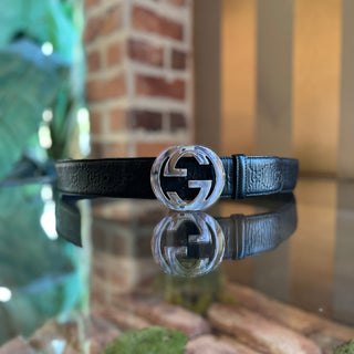 GUCCI GG Debossed Guccissima Black Leather Belt SZ 95/38