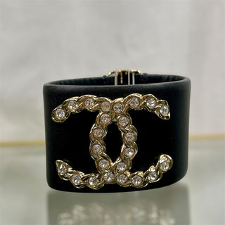 CHANEL Black Calfskin Crystal Embellished Coronation Cuff