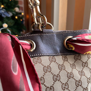 GUCCI Positano Small Beige Brown GG Canvas Leather Tote Bag