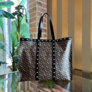 BURBERRY TB Studded Brown Monogram Canvas Book Tote