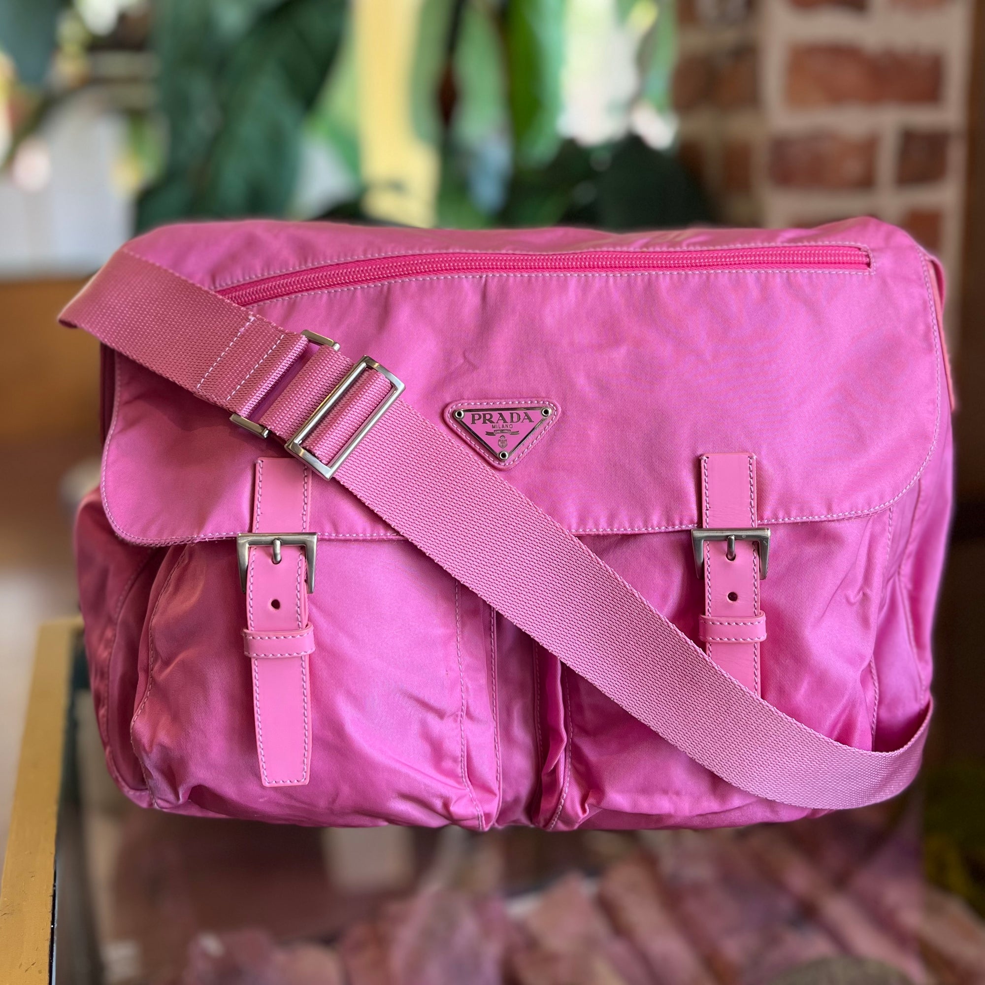 PRADA Pink Nylon Laptop Messenger Bag TS3097