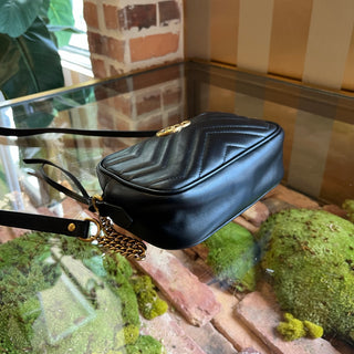 GUCCI Marmont Mini Black Chevron Calfskin Leather Camera Crossbody
