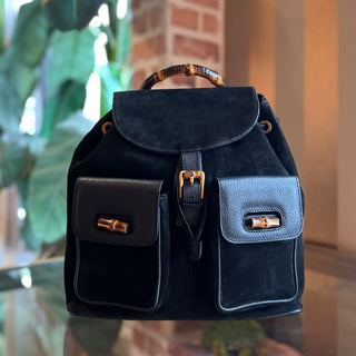 GUCCI Vintage Bamboo Black Suede Backpack