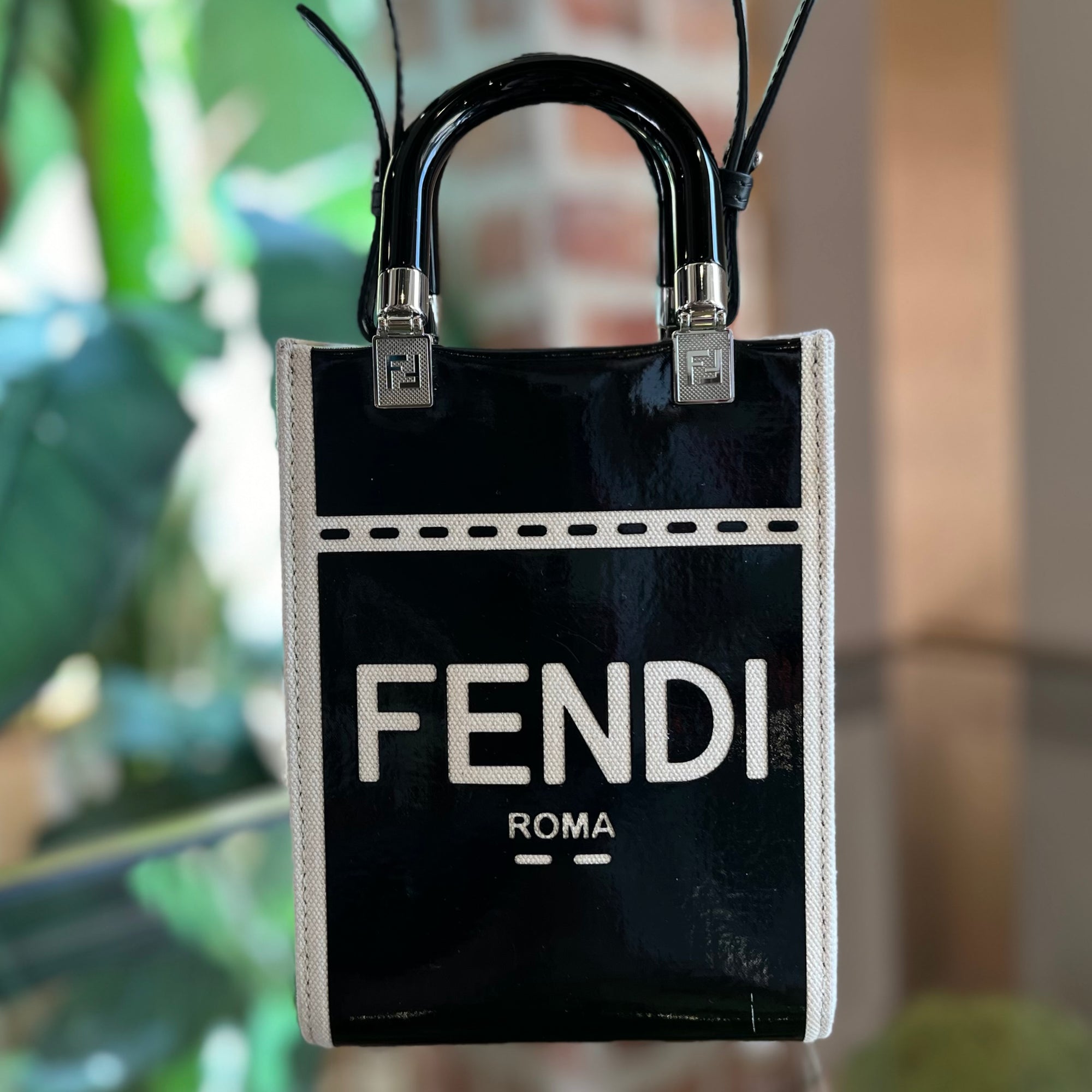 Fendi Black Patent Leather Mini Sunshine Shopper Tote