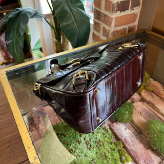 DOLCE & GABBANA Vintage Brown Striped Patent Leather Top Handle Bag