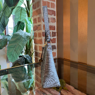 BRAHMIN Esme Silver Croc Embossed Leather Shoulder Bag