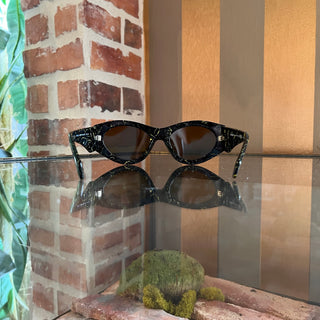 PRADA SPR20Z Black Marble Acetate Oval Eye Sunglasses