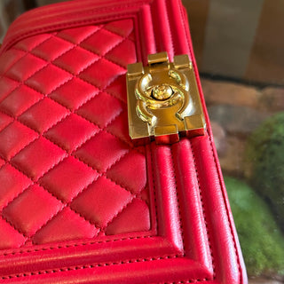 CHANEL Small Boy Red Calfskin Shoulder Bag