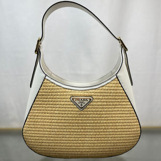 PRADA Cleo Raffia Woven White Shoulder Bag