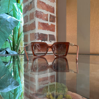 FERRAGAMO SF1041S 232 Transparent Brown Acetate Square Sunglasses