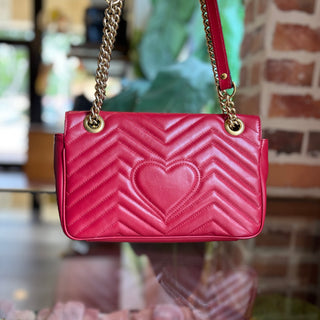 GUCCI GG Marmont Red Matelassé Calfskin Leather Shoulder Bag