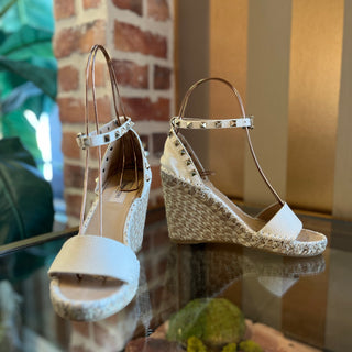 VALENTINO White Leather Rockstud Ankle Strap Wedges SZ 37 (US 7)
